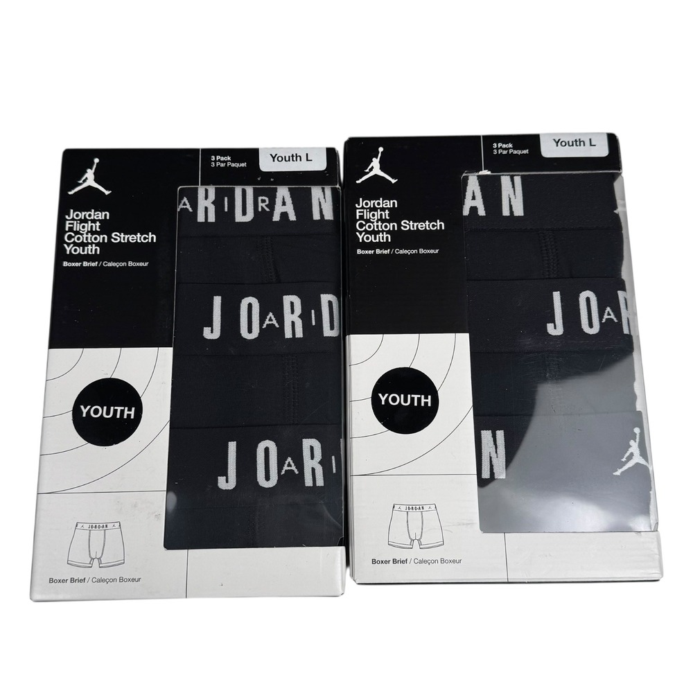 Jordan Flight Cotton Stretch‎ Youth L Boxer Briefs Black 2 Packs Of 3